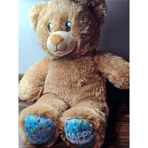 Build a Bear Happy Birthday Plush Tan Bear Blue Confetti BAB Teddy Bear Used
